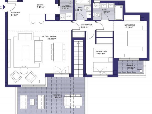 Apartamento con 2 Dormitorios  en Carvajal